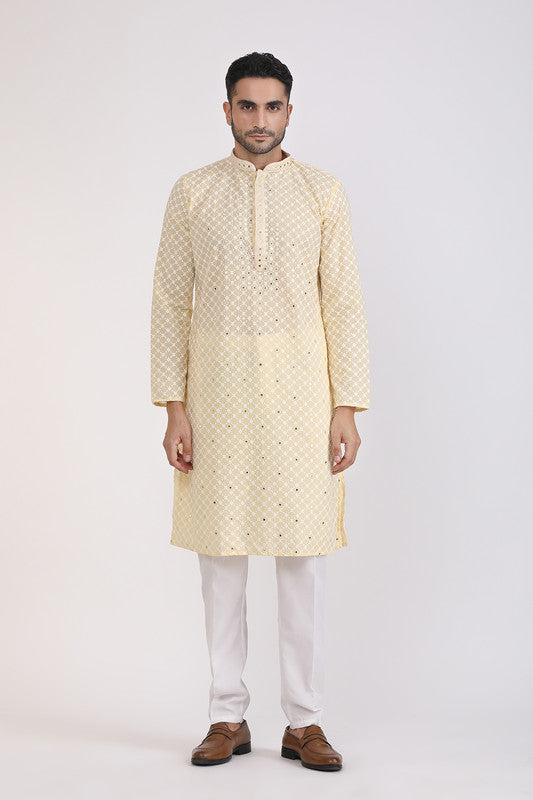 Albion Men Premium Light Yellow Kurta Pyjama