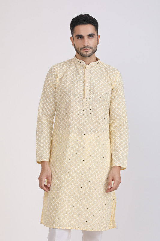 Albion Men Premium Light Yellow Kurta Pyjama