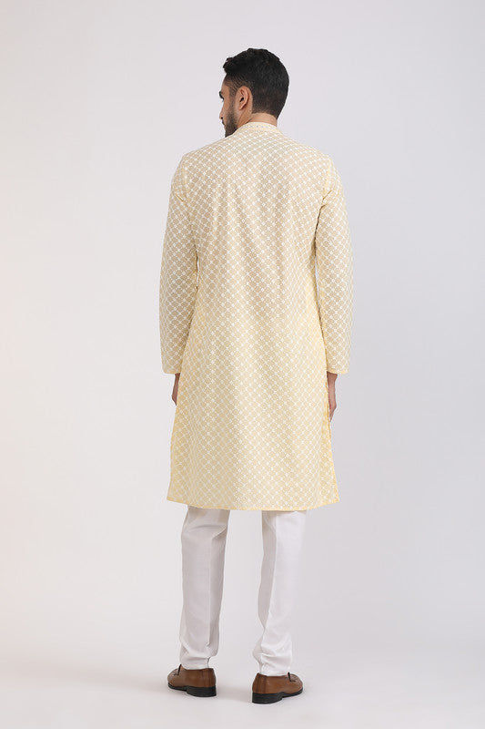Albion Men Premium Light Yellow Kurta Pyjama