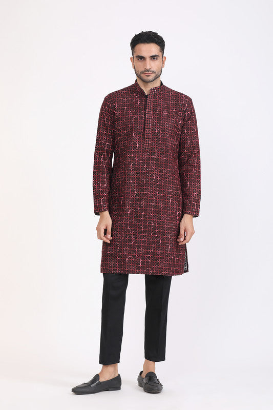 Albion Men Premium Black top Mahroon Kurta Pyjama