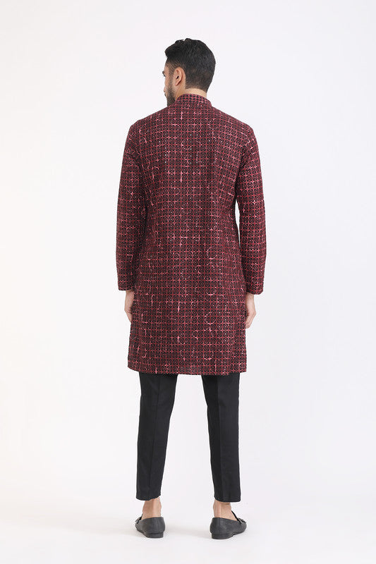 Albion Men Premium Black top Mahroon Kurta Pyjama