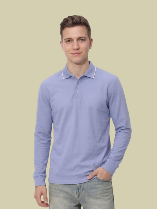 Albion Men’s Premium Solid Lavender Polo T-Shirt – Stylish Casual Long Sleeve Tee