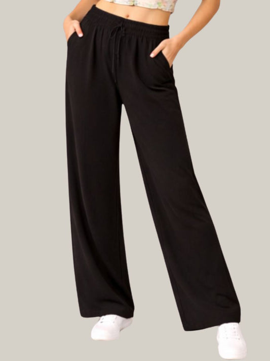 Albion Black Wide Leg Pants with Drawstring Waist | Comfortable Loose Fit Trousers for Women