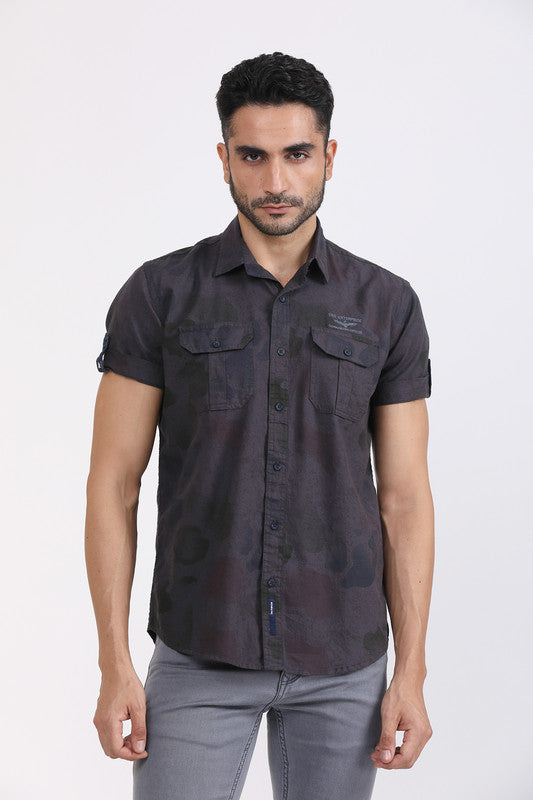 Albion Men Premium Grey Print Casual Shirt