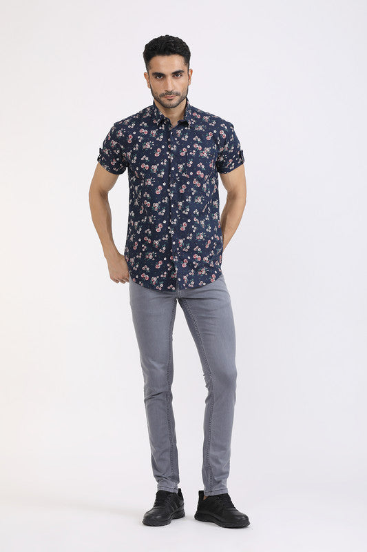 Albion Men Premium Blue Print Casual Shirt