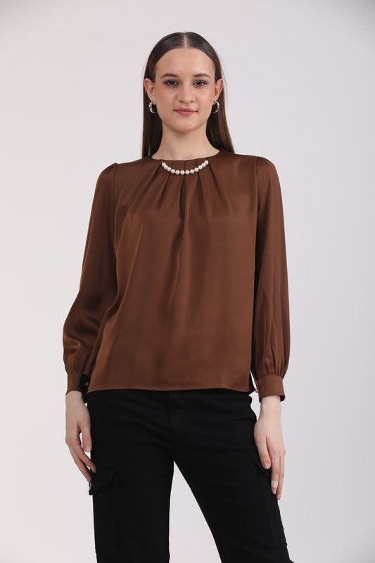 Albion Women Brown Blouson Top