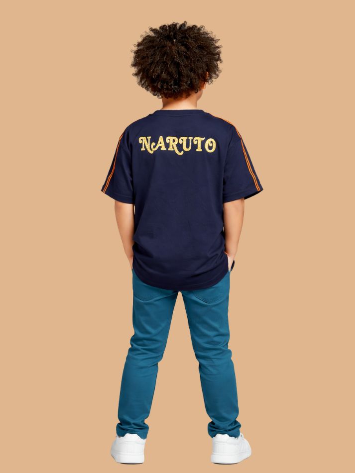 Albion Naruto Printed Kids T-Shirt | Trendy Navy Blue Anime Graphic Tee for Boys | Soft Cotton Casual Wear
