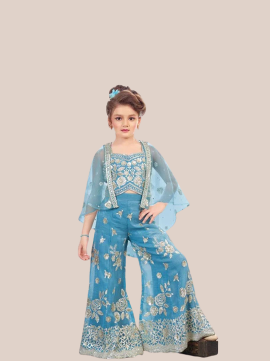 Albion Girls Embroidered Ethnic Co-Ord Set with Cape