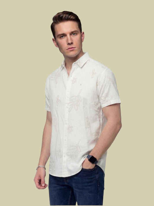 Albion Off White Minimal Print Shirt – Premium Summer Casual Shirt for Men