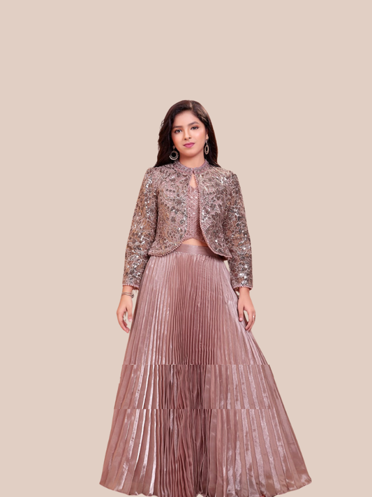 Albion Girls Party Wear Lehenga Choli with Jacket Dusty Pink Ethnic Set