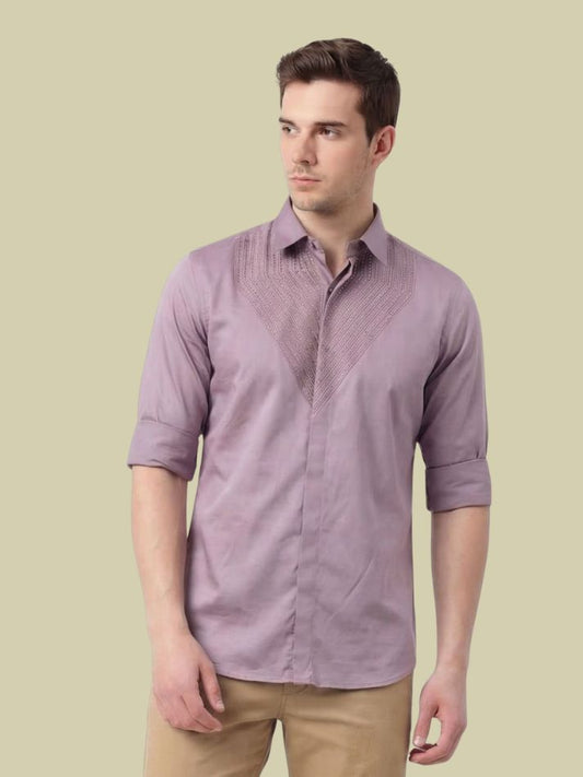 Albion Lavender Embroidered Shirt – Premium Party Wear Slim Fit Shirt for Men
