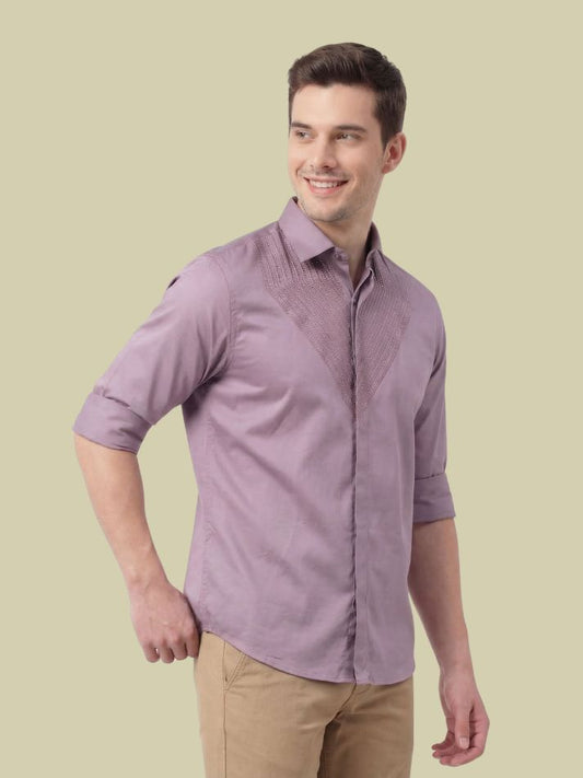 Albion Lavender Embroidered Shirt – Premium Party Wear Slim Fit Shirt for Men