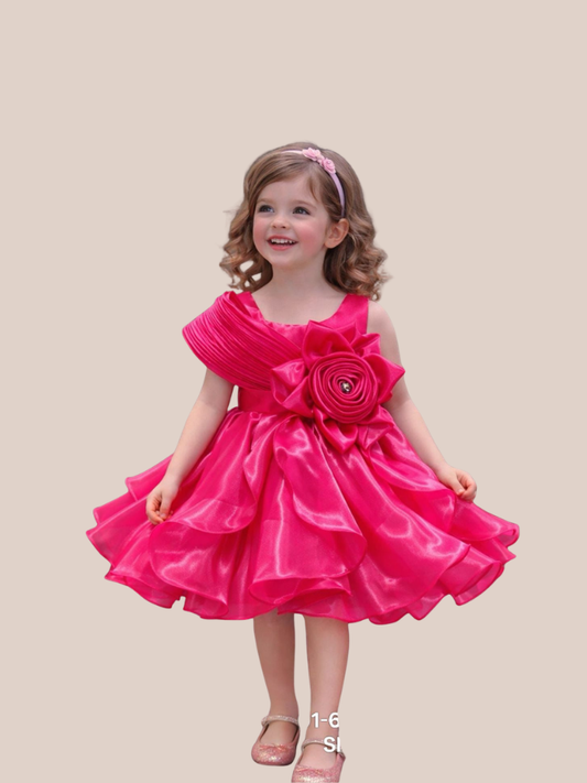 Albion Girls Pink One Shoulder Floral Party Dress Princess Fancy Frock
