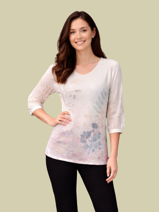 Albion Floral Printed Women Top | Cream Elegant Casual Wear | Soft Stylish Daily Outfit