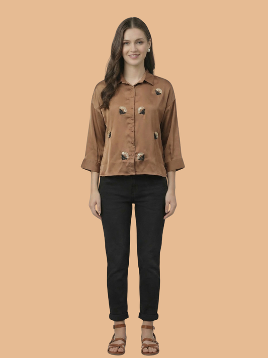 Albion Women Beige Casual Shirt | Lightweight Elegant Everyday Wear