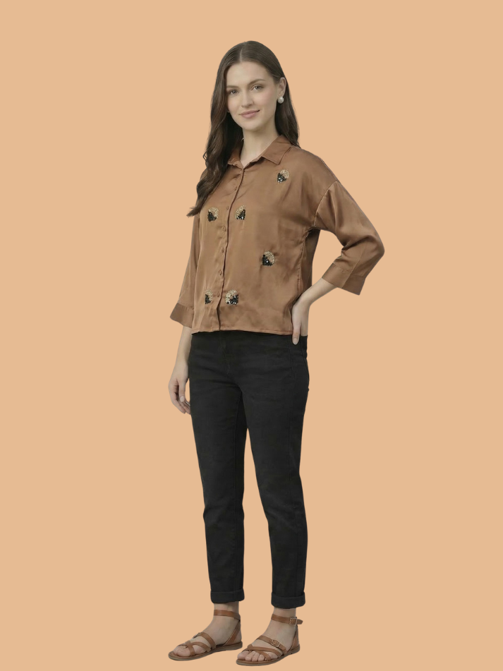 Albion Women Beige Casual Shirt | Lightweight Elegant Everyday Wear