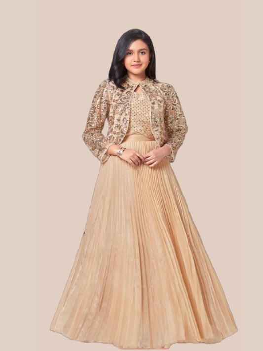 Albion Girls fawn Party Wear Lehenga Choli with Designer Jacket Ethnic Set