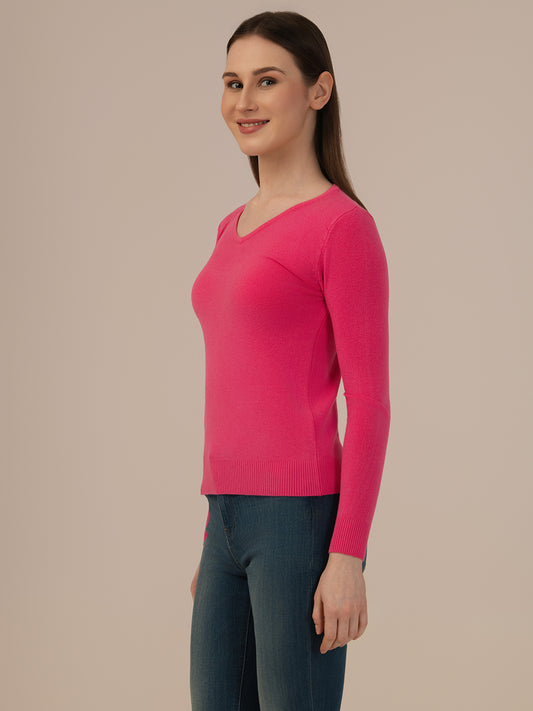 ALBION Casual to Party Wear Woolen Top for Women Winter Essential-H.PINK