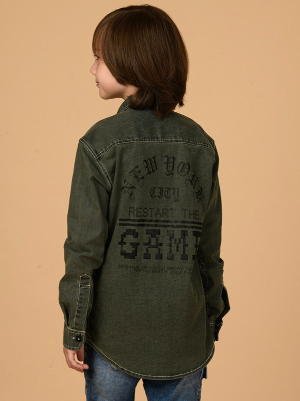 Albion Premium Boys Green Denim Shirt