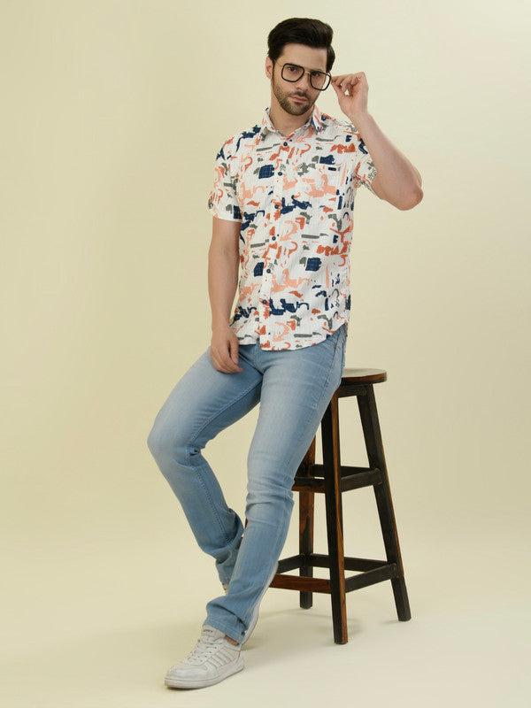 Albion Premium Men Orange Print Shirt Hs