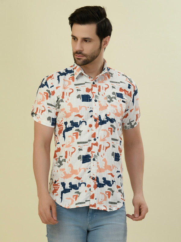 Albion Premium Men Orange Print Shirt Hs