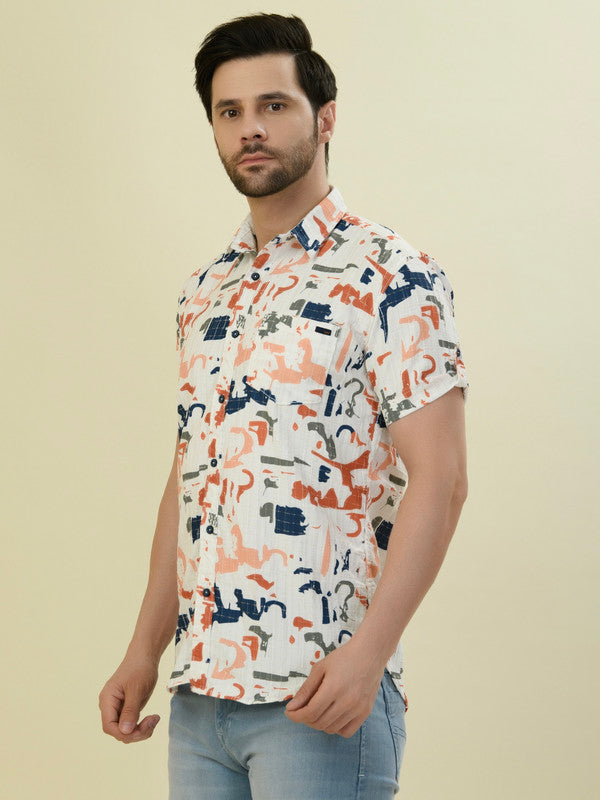 Albion Premium Men Orange Print Shirt Hs