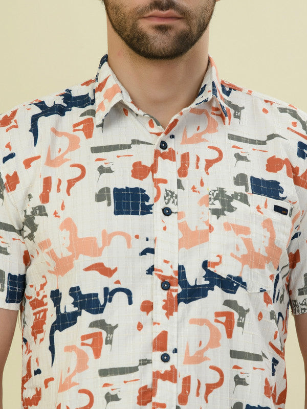 Albion Premium Men Orange Print Shirt Hs