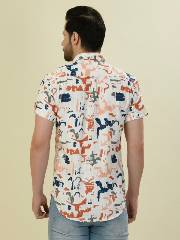 Albion Premium Men Orange Print Shirt Hs