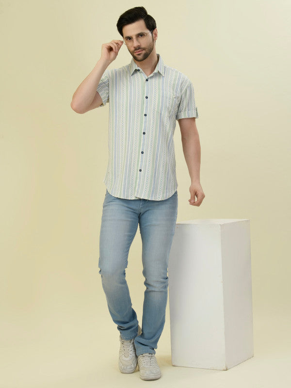 Albion Premium Men Green Stripe Shirt Hs