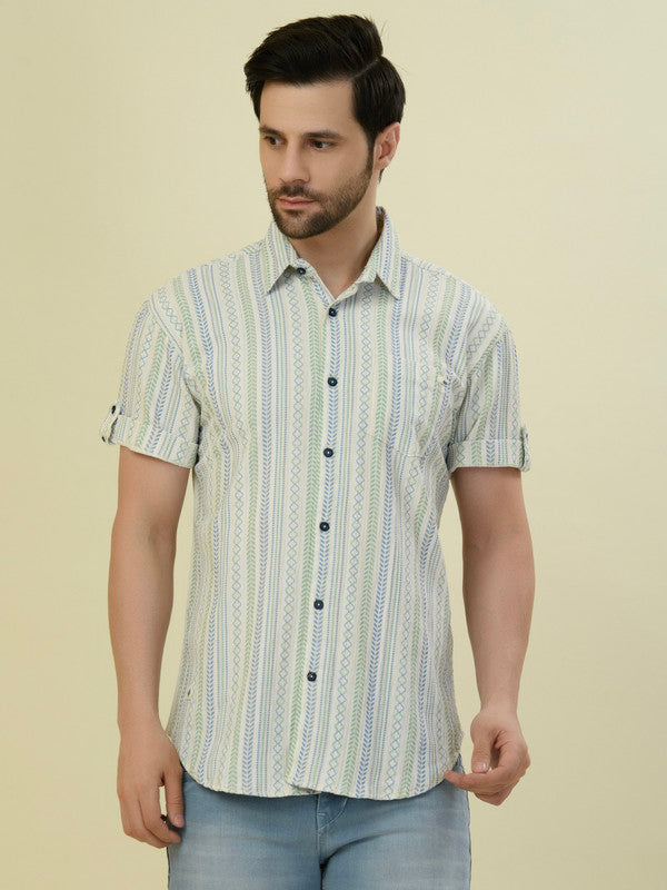 Albion Premium Men Green Stripe Shirt Hs