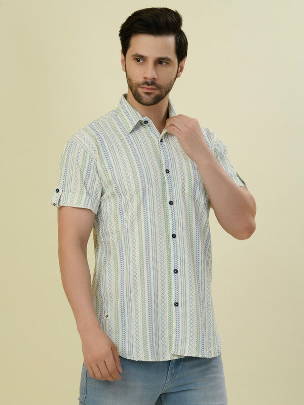 Albion Premium Men Green Stripe Shirt Hs