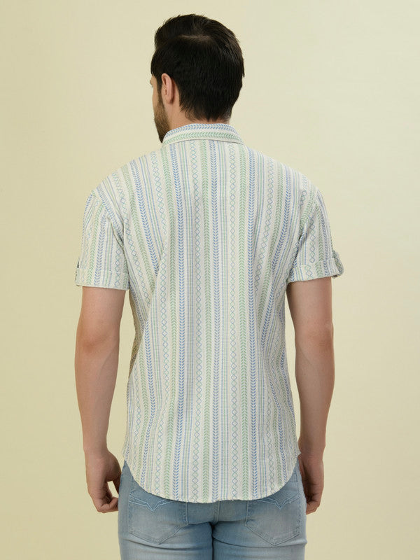 Albion Premium Men Green Stripe Shirt Hs