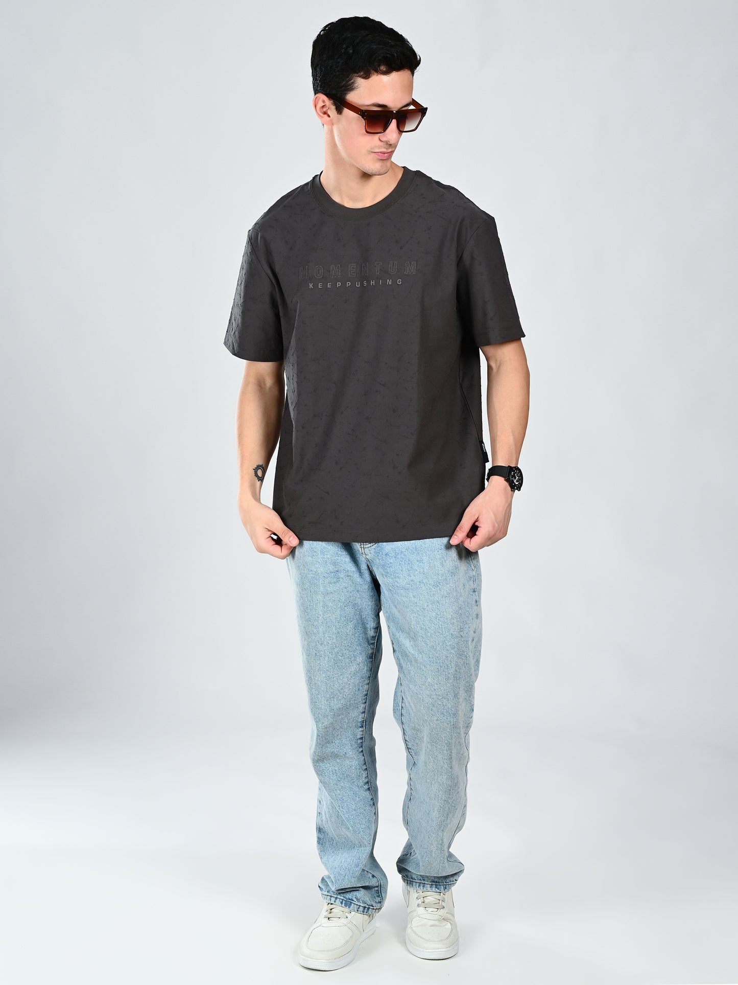 Albion Casual Cotton Round Grey Neck T-Shirt for Men