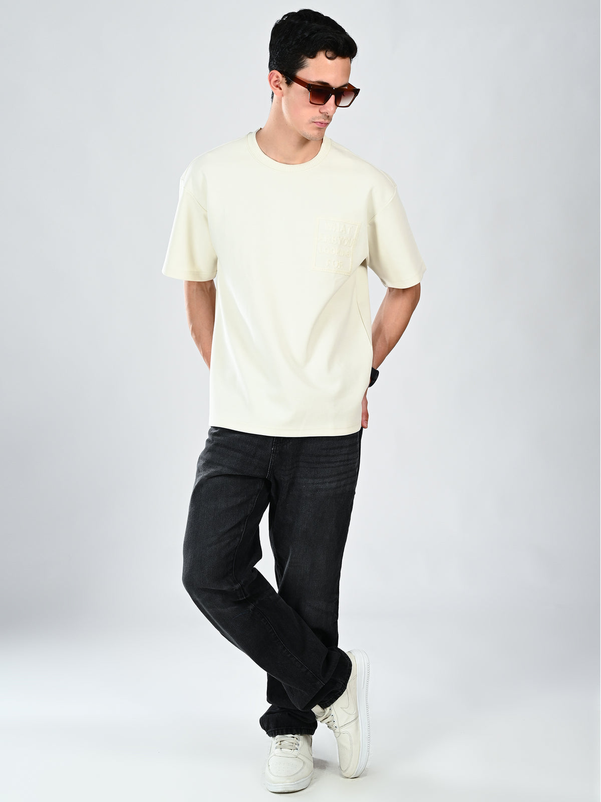 Albion Classic Fit Cream Casual T-Shirt for Men