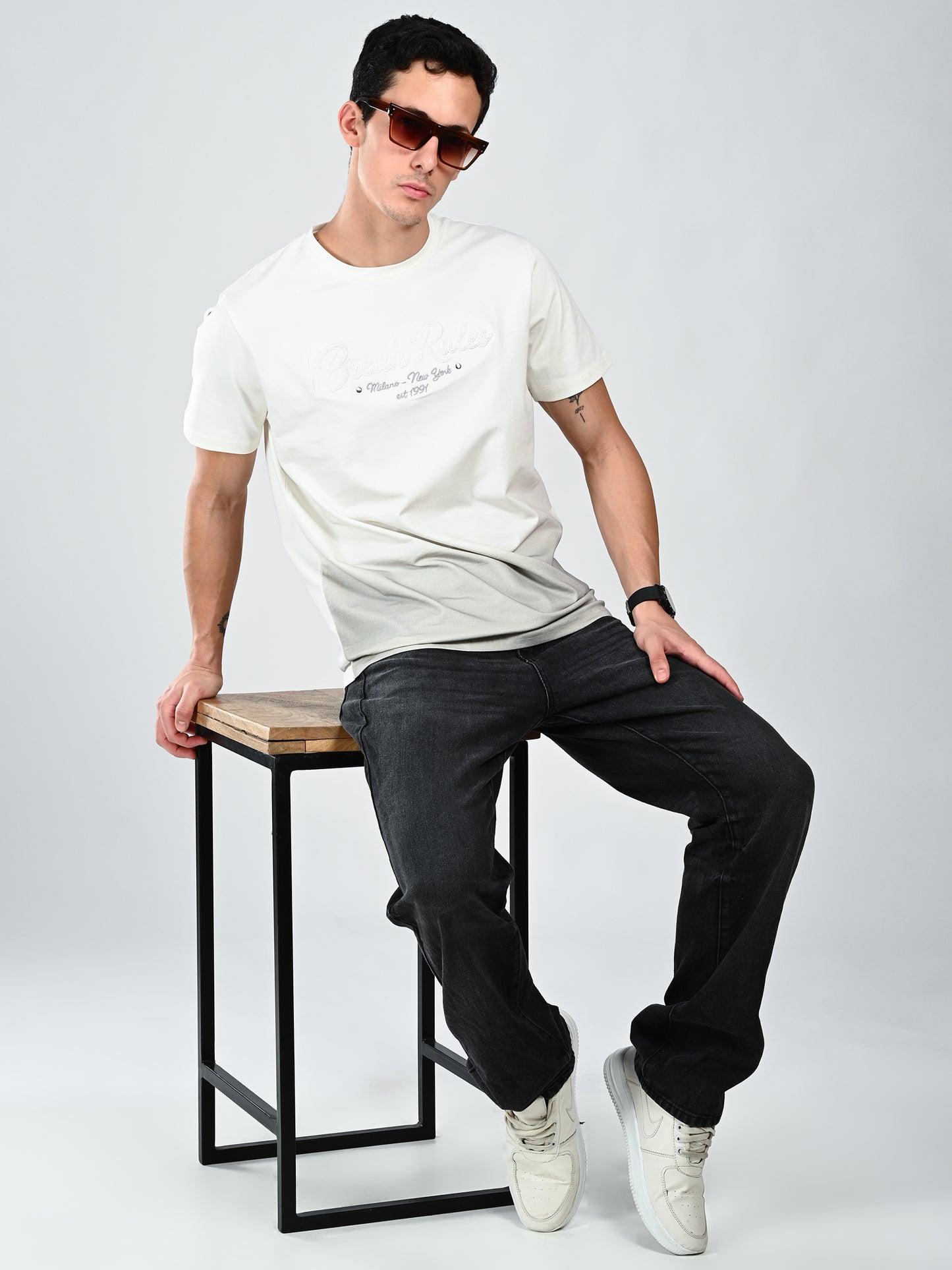 Albion Regular Fit White Casual Cotton T-Shirt
