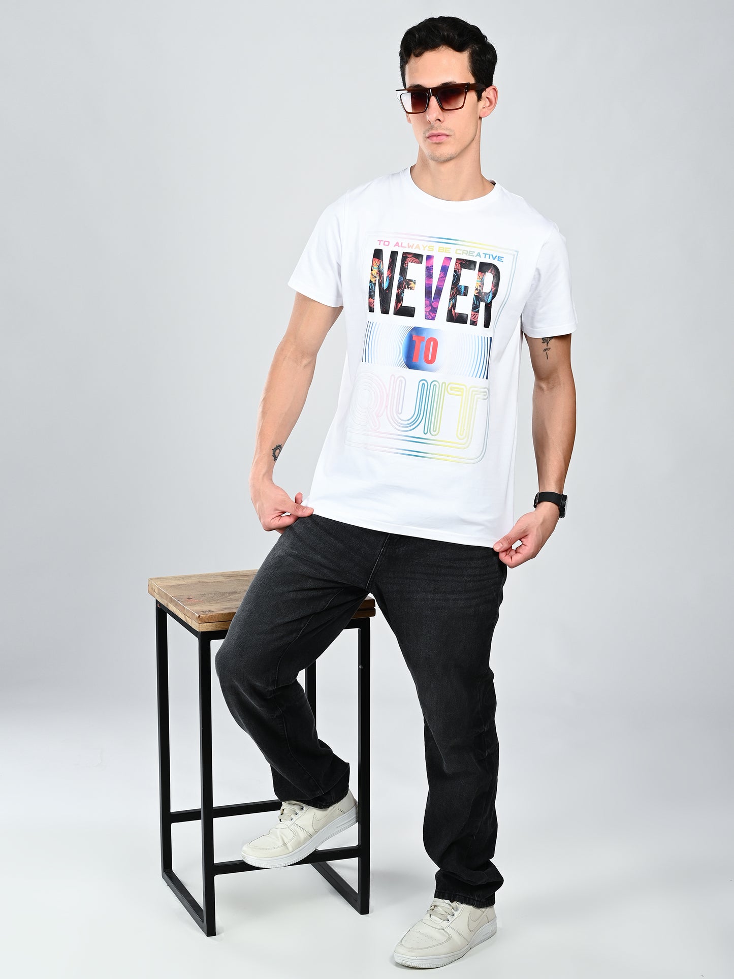 Albion Regular Fit Black Casual Cotton T-Shirt