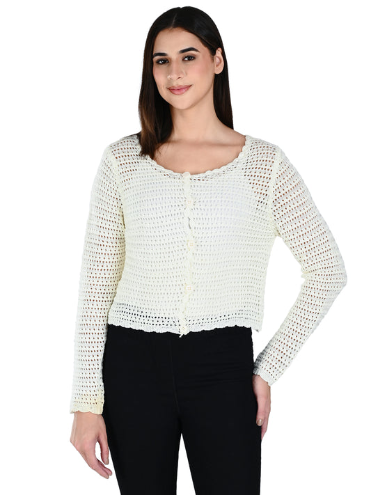 Albion Women Cream Soft Knit Casual Top,For Everyday Comfort