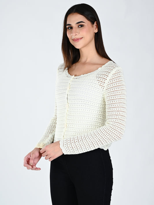 Albion Women Cream Soft Knit Casual Top,For Everyday Comfort