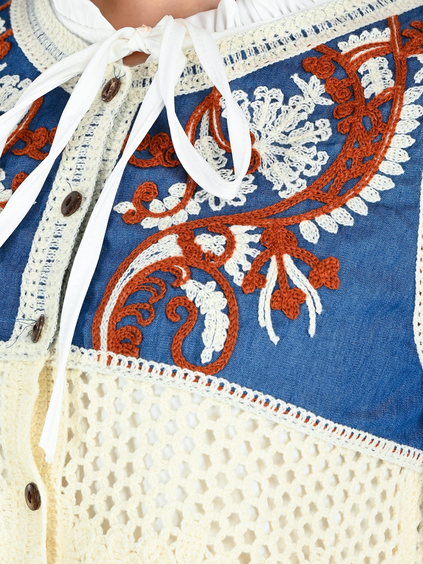Albion Contrast Panel Embroidered Lace Hem Top for Women