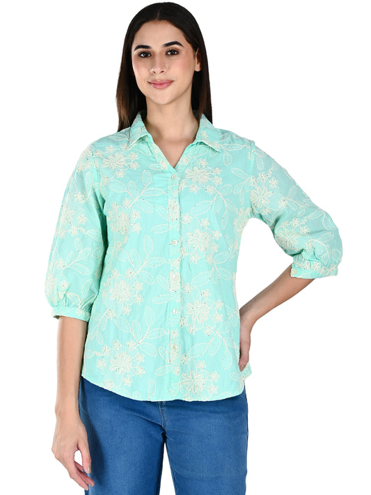 Albion Women Elegant Green Thread Work Top,