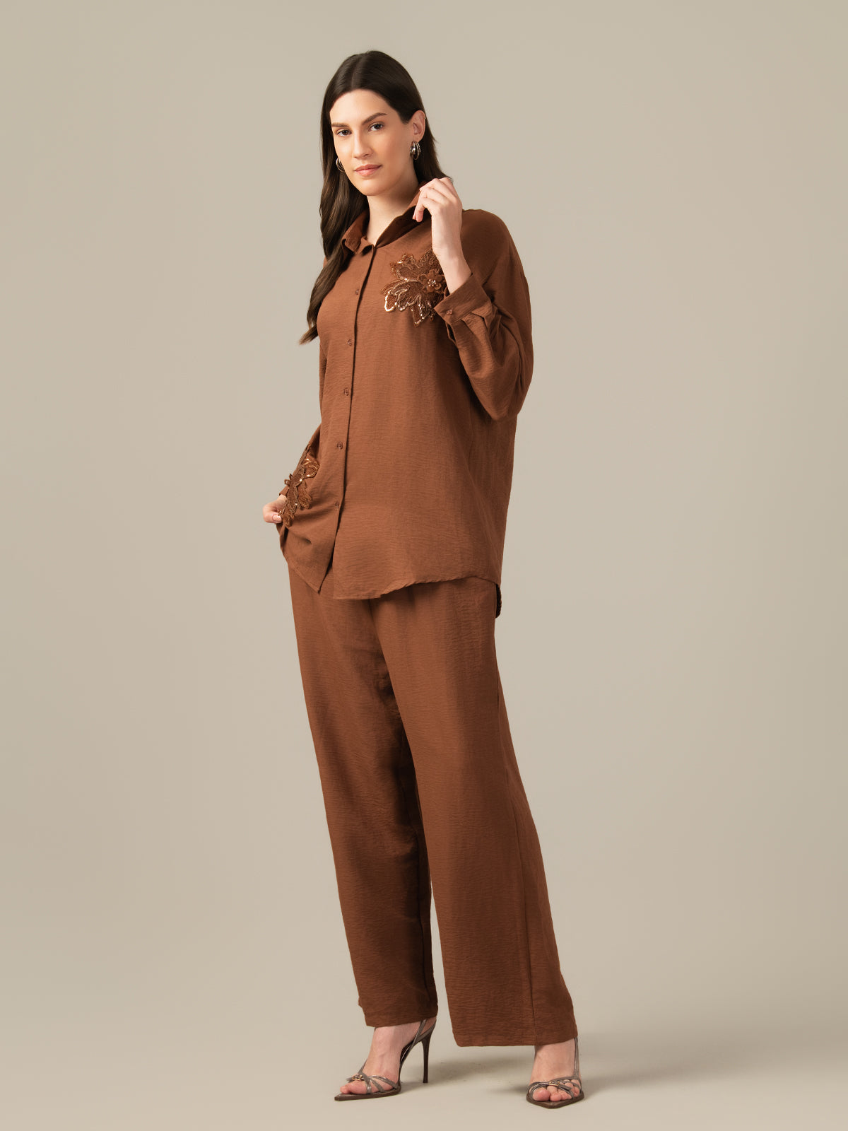 ladies chicago brown cord- set