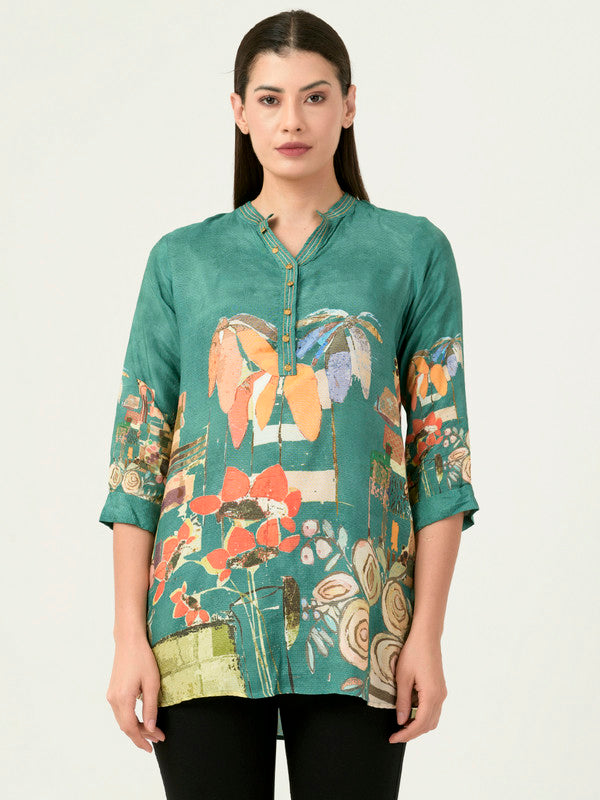 Albion Women Smart Premium Seagreen Blouson Top