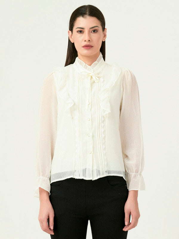 Albion Women Smart Premium Cream Blouson Top