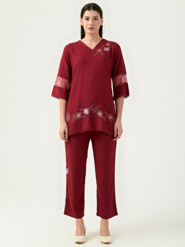 Albion Women Smart Premium Mehroon Co-ord set