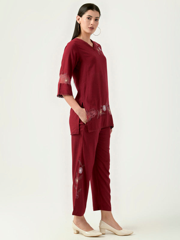 Albion Women Smart Premium Mehroon Co-ord set