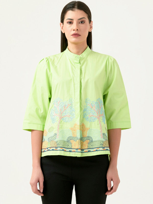 Albion Women Smart Premium P Green Blouson Top