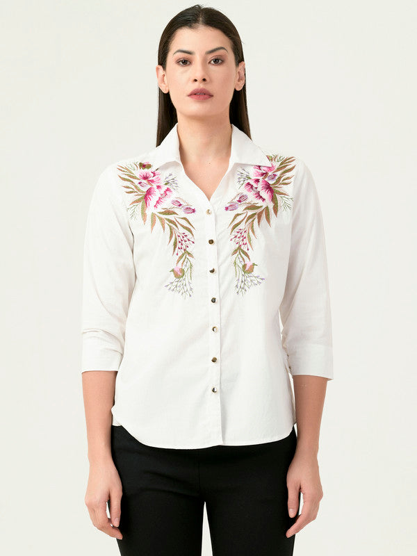 Albion Women Smart Premium Off White Casual Shirt