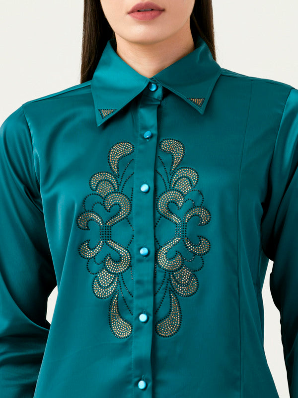 Albion Women Smart Premium Green Casual Shirt