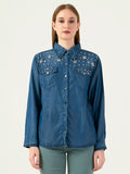 Albion Women Smart Premium D Blue Casual Shirt