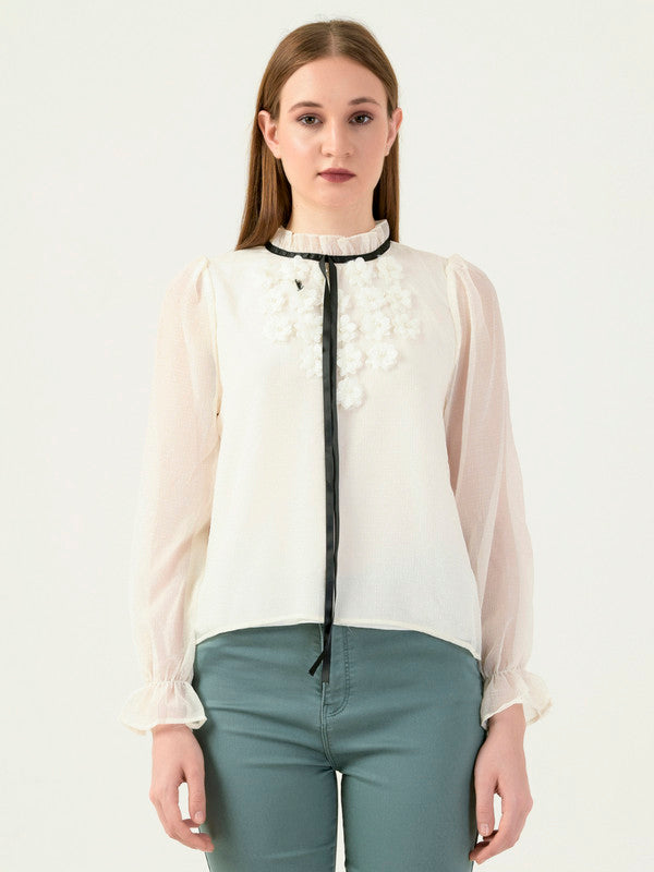 Albion Women Smart Premium Cream Blouson Top